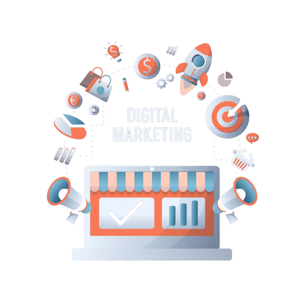 digital marketing concept with online advertising media symbols flat