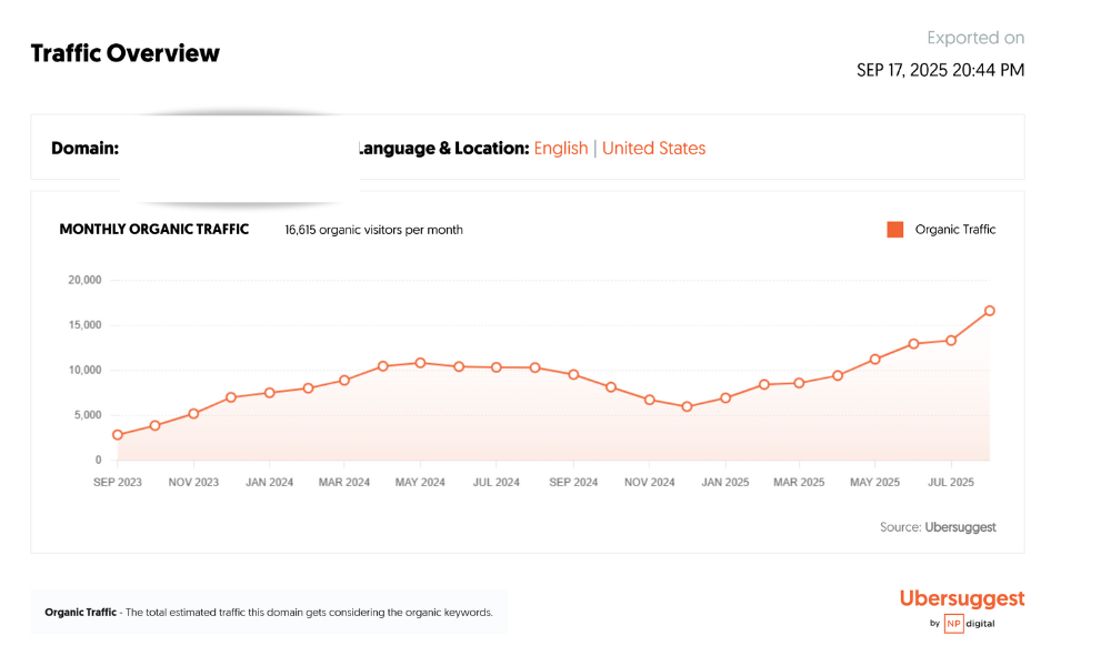 traffic overview of the website of the semantic seo acse study.